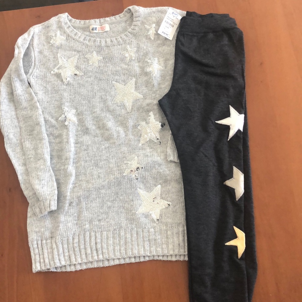 H&M Gray Star Sweater & Random Hearts Leggings